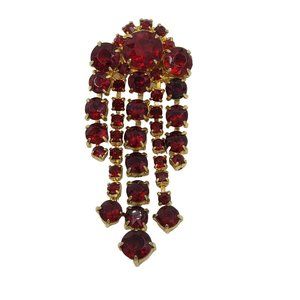 Vintage Red Rhinestone Dangle Brooch